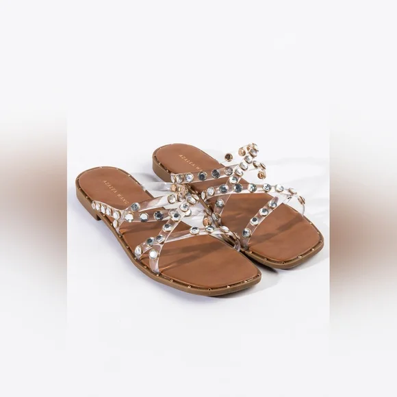 NWT AZALEA WANG All Day Long Flat Sandal In Clear PVC - Picture 4 of 7